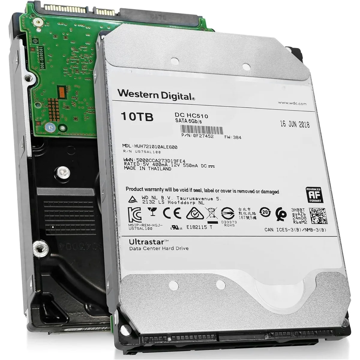 Silver 3.5 inch HGST hard drive with SATA connector