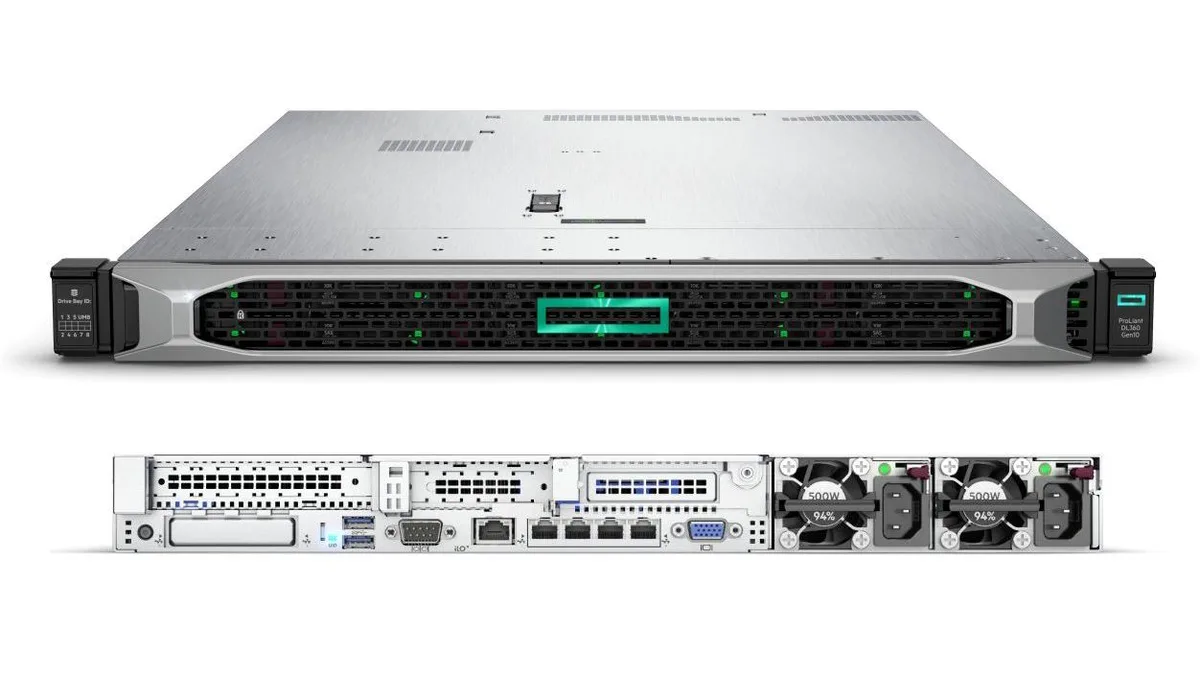Silver 1U rack server with eight front drive bays