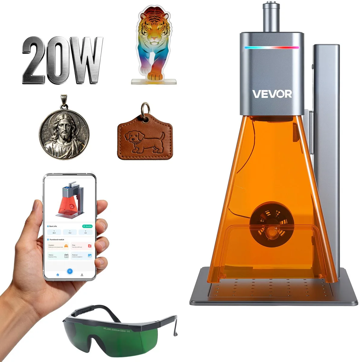 VEVOR VEVOR Nano Duo 2-in-1 Dual Laser Engraver 20W Blue 2W IR 10000 mm/s 160x140 mm — product photo