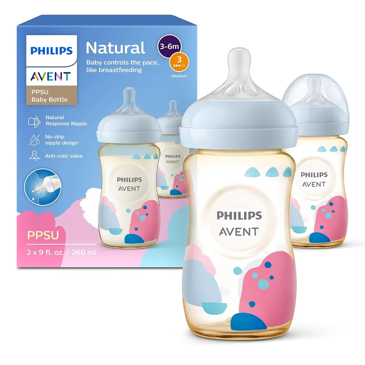 Avent Avent SCY943/02 PPSU Natural Baby Bottles 9oz Medium Flow 2-pack — produkto nuotrauka