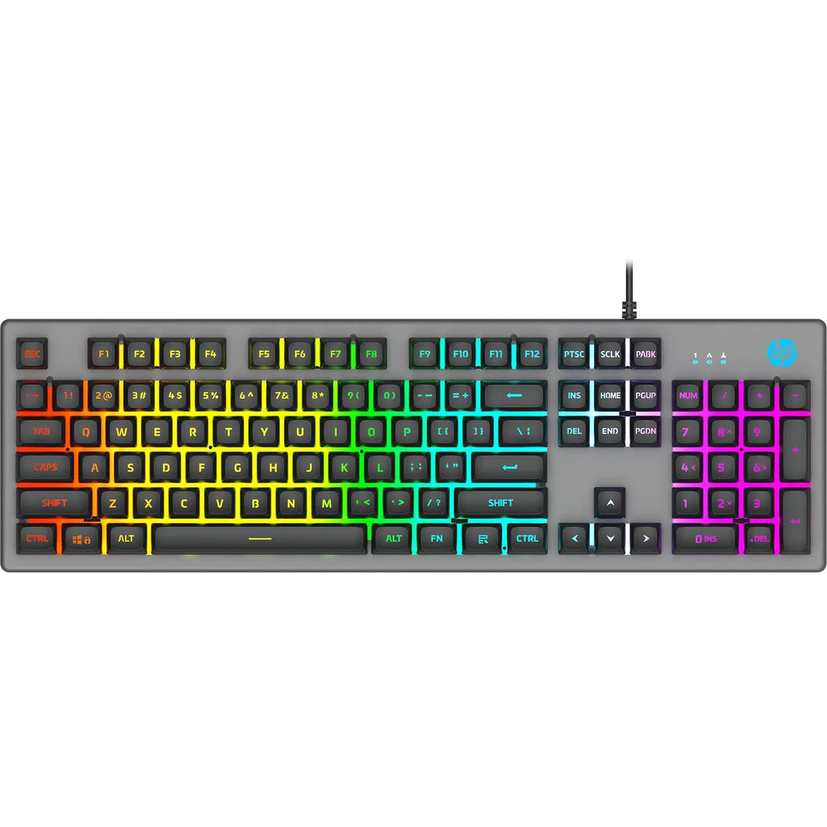 HP K500F full-size wired gaming keyboard black silver metal panel backlit 26 anti-ghosting keys Akko Blue switches