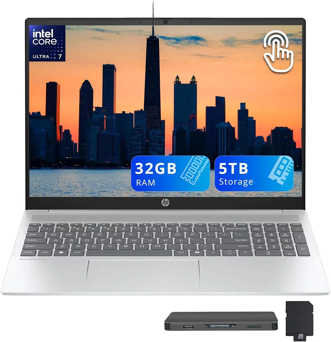 HP HP OmniBook 5 16" Touchscreen Business Laptop Intel Core Ultra 7 255U 32GB DDR5 4TB SSD Silver — Produktfoto