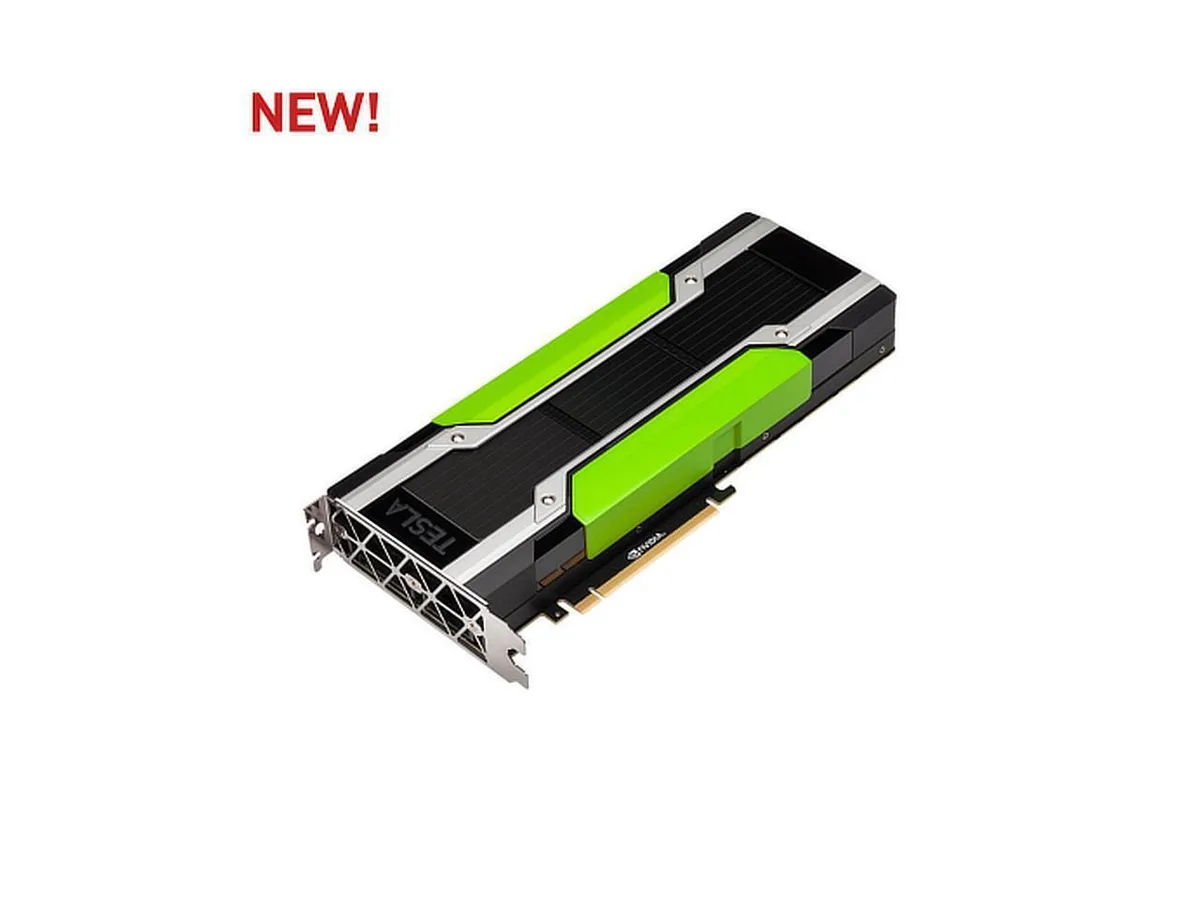 Full-height dual-slot graphics card with silver passive heatsink, no display outputs, single 8-pin power connector
