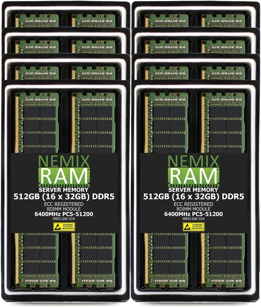 NEMIX RAM NEMIX RAM 512GB 16x32GB DDR5 6400 CL52 1.1V 2Rx4 ECC RDIMM memory upgrade — תמונת המוצר