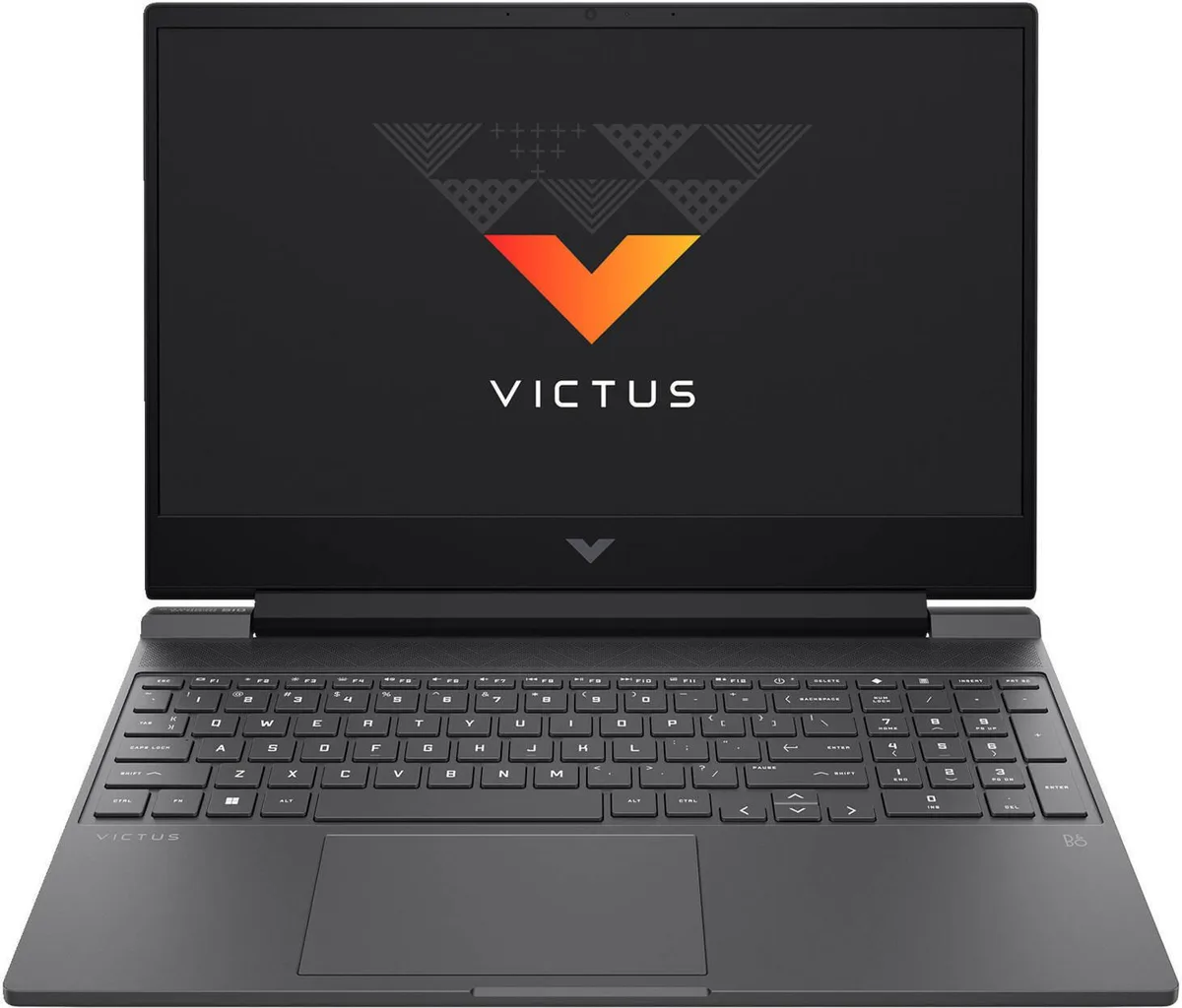 Gray gaming laptop with 15.6 inch 144Hz display and backlit keyboard