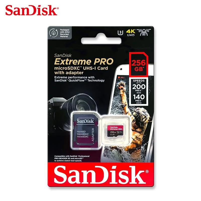 SanDisk SanDisk Extreme Pro 256GB microSDXC A2 U3 V30 UHS-I 200MB/s memory card — 제품 사진