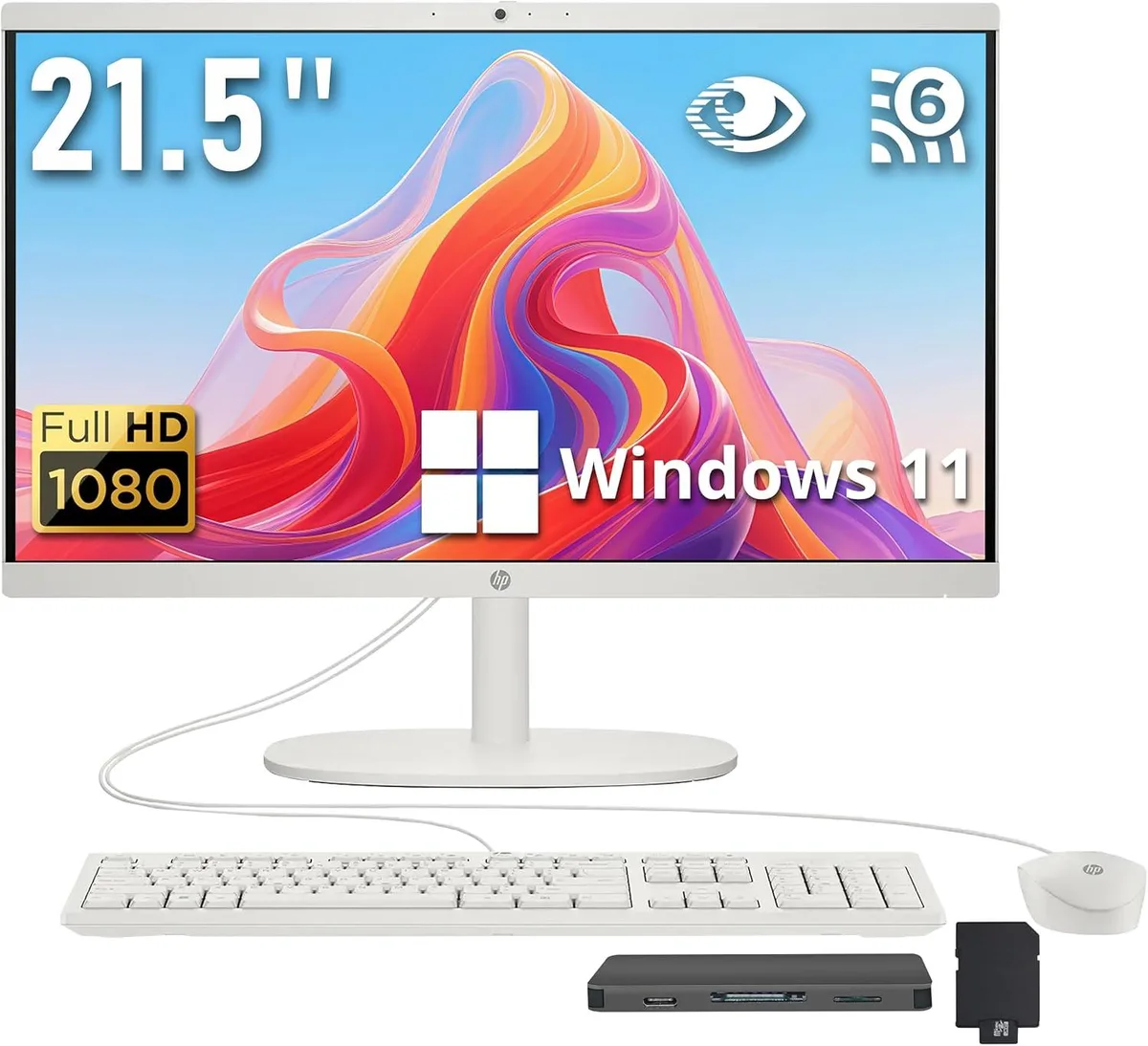 HP HP 21.5" FHD All-in-One PC, Intel N100, 16GB DDR5, 1.12TB Storage, White — produktfoto