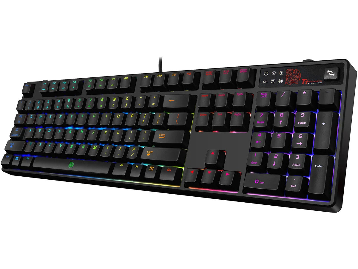 Black wired mechanical gaming keyboard with RGB backlighting and brown switches