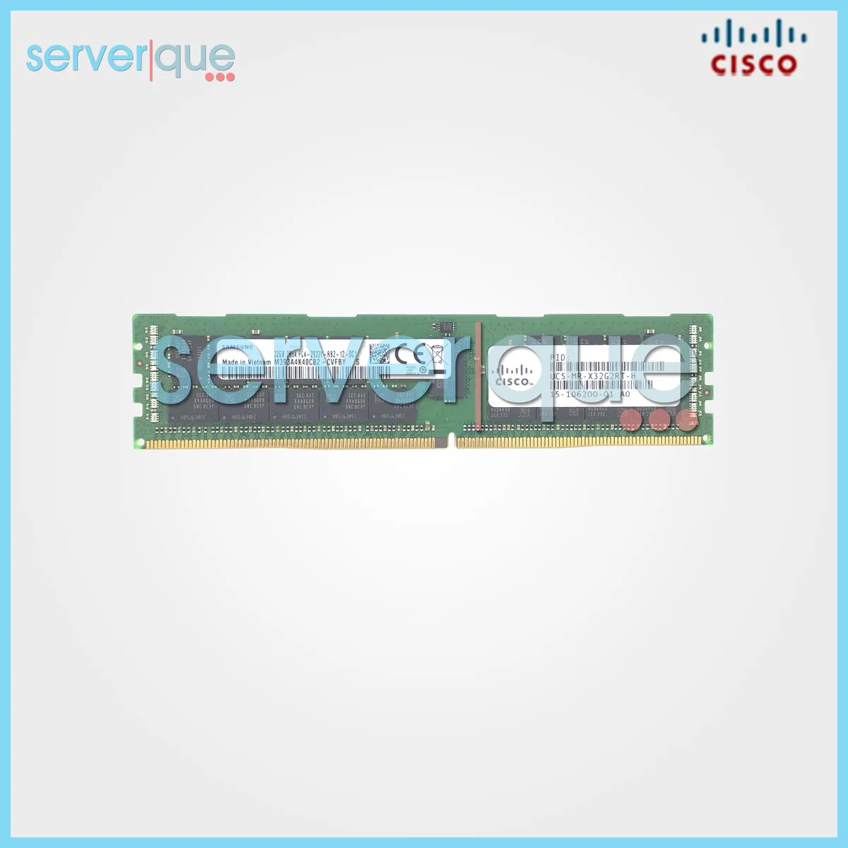 Green 288-pin DDR4 server memory module with black chips