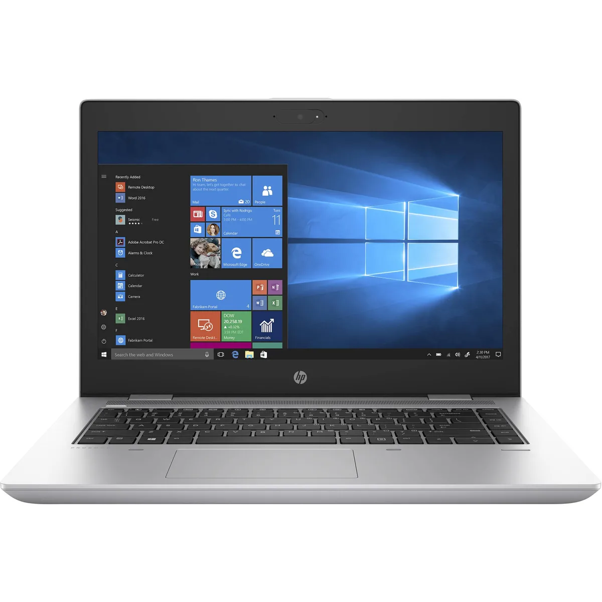 Silver HP ProBook 640 G4 14 inch laptop closed on a plain background