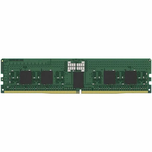 Green circuit board DDR5 DIMM with black memory chips and gold contacts