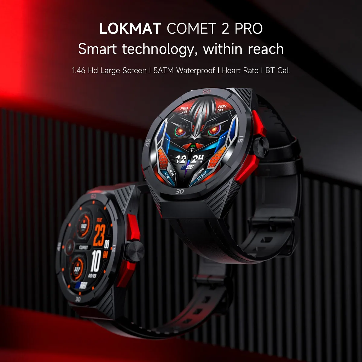 LOKMAT LOKMAT COMET 2 PRO Smart Watch Black 1.46-inch 360×360 IP68 Bluetooth 5.0 320mAh 100-day battery — product photo