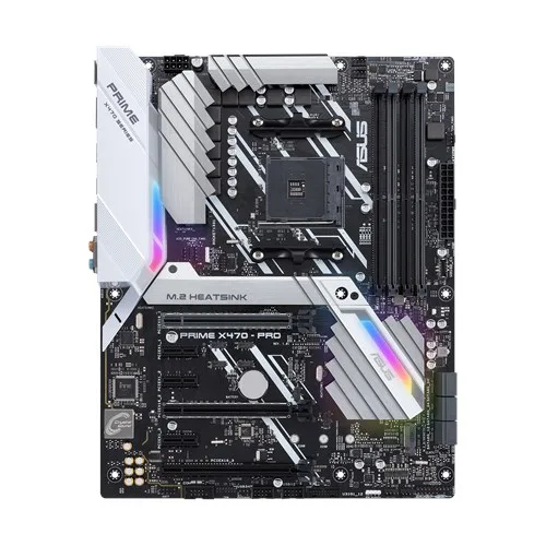 ASUS PRIME X470-PRO ATX motherboard in plain box with I/O shield