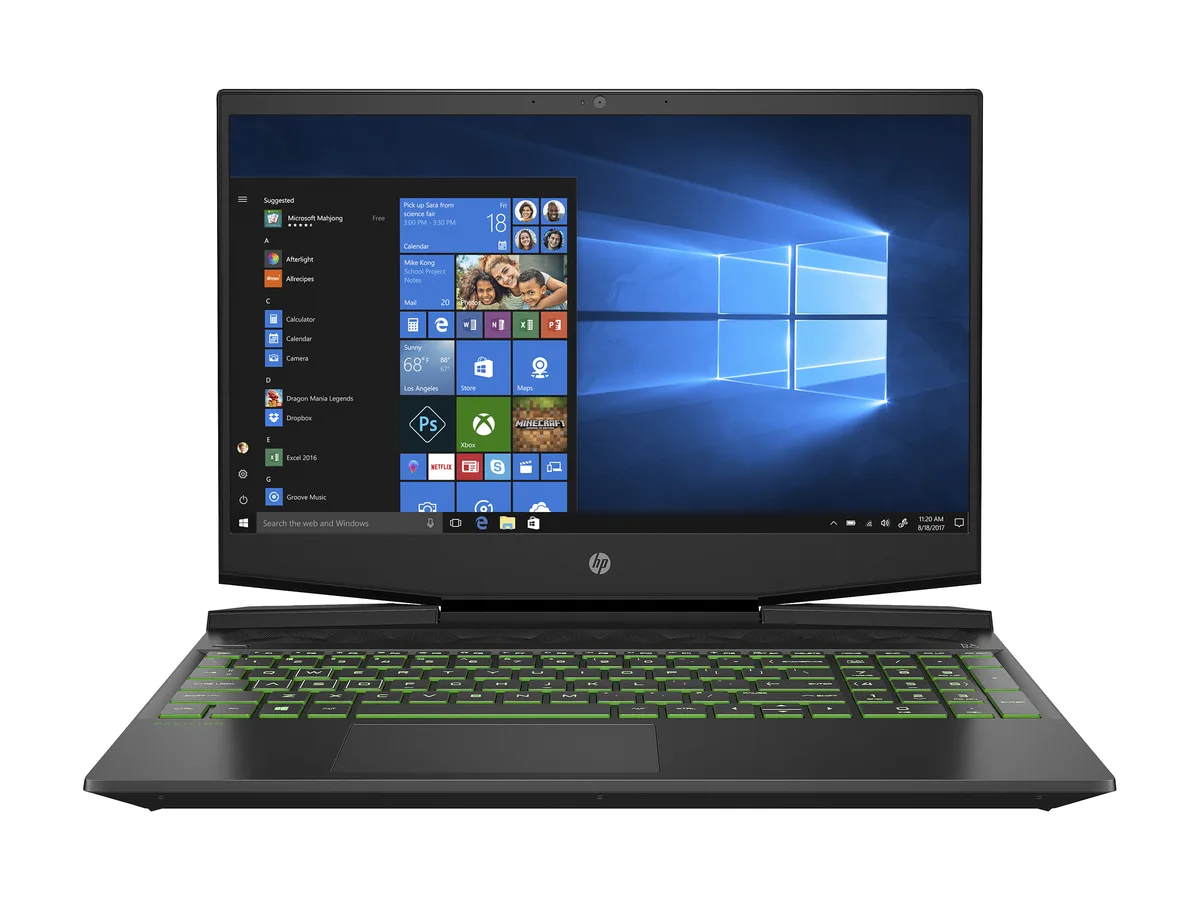 Black HP Pavilion gaming laptop, 15.6 inch non-touch IPS screen, slim 0.92 inch profile