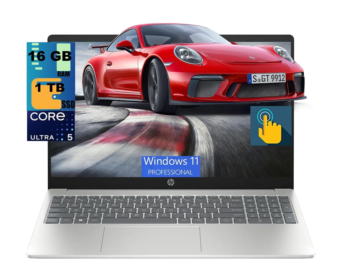 HP HP 15 Laptop 15.6" FHD Touchscreen Intel Core Ultra 5 225U 12 Cores 16GB DDR4 1TB Windows 11 Pro Silver — product photo