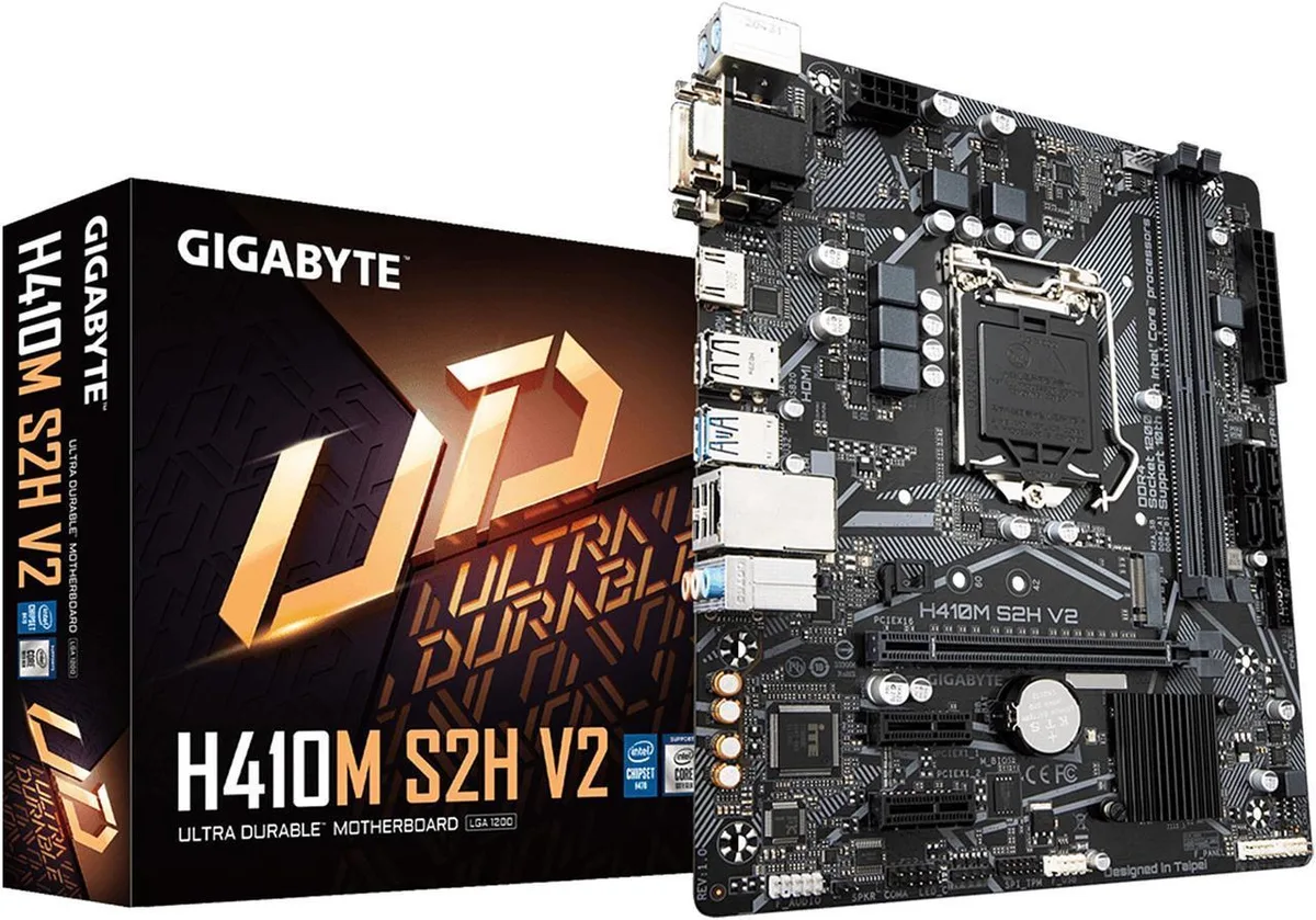 Green micro-ATX board with black sockets and silver heatsink