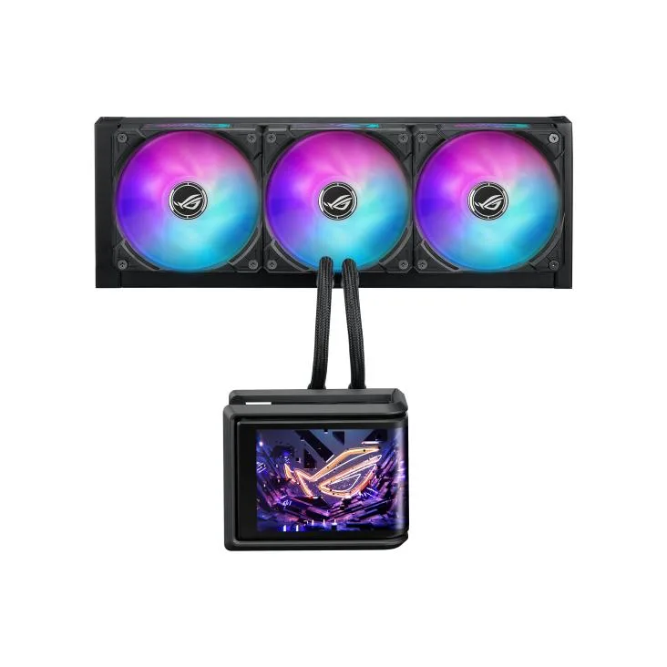 ASUS ROG RYUO IV SLC 360 ARGB liquid cooler with curved 6.67 inch AMOLED display and three 120mm ARGB fans