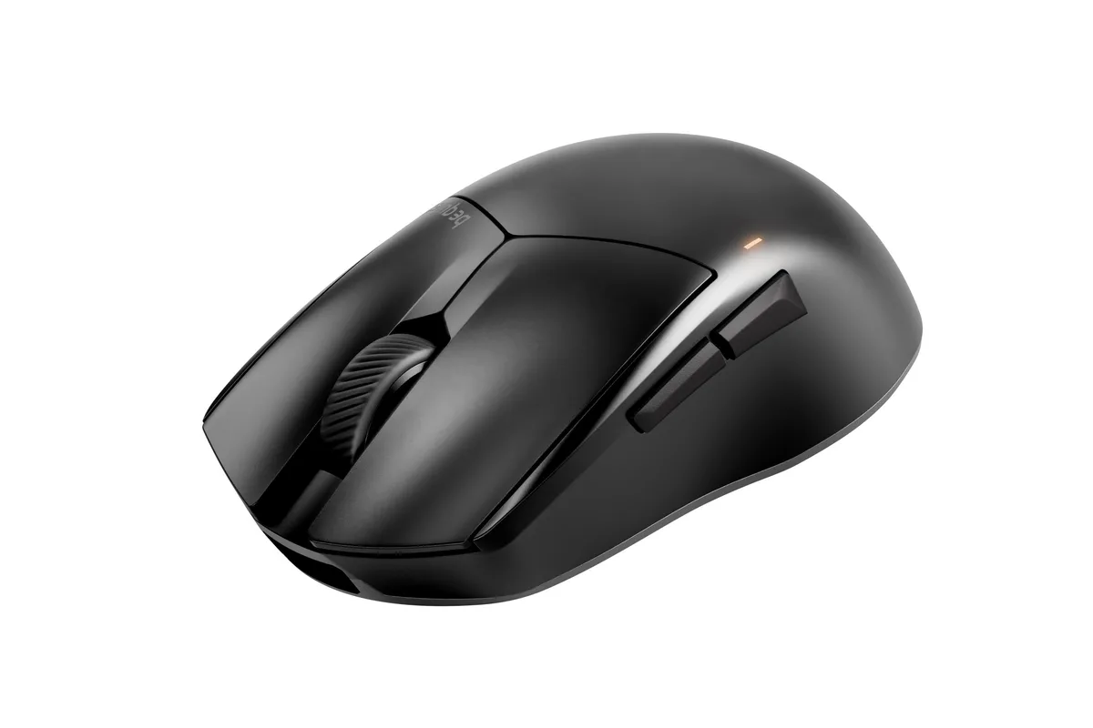 Black ergonomic wireless gaming mouse, lightweight 55g design with PTFE glide skates