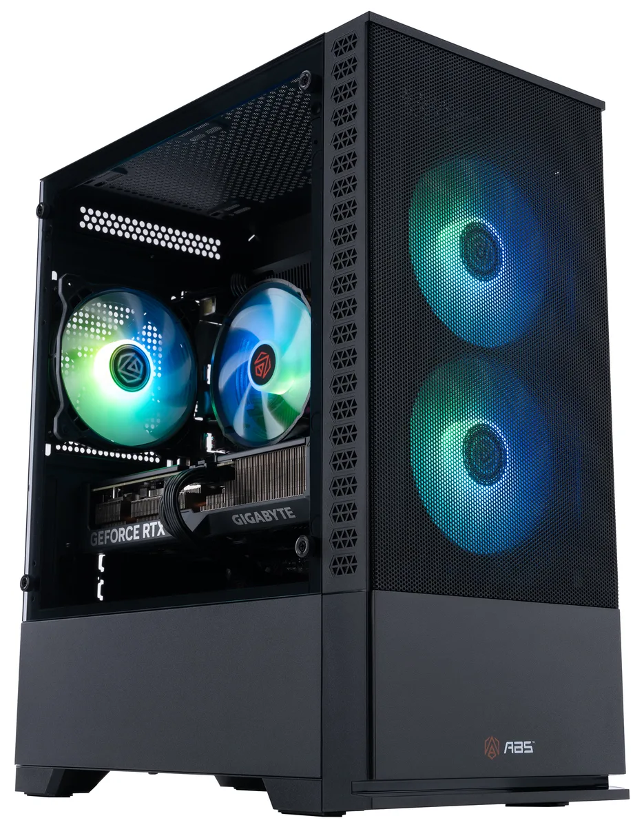 Refurbished black mATX gaming tower with RGB lighting visible through side panel