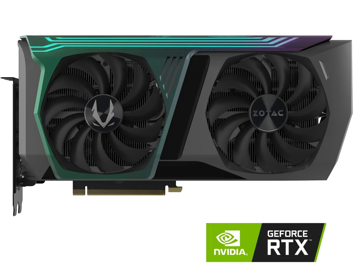 ZOTAC RTX 3070 AMP Holo graphics card with black triple-fan cooler and RGB backplate