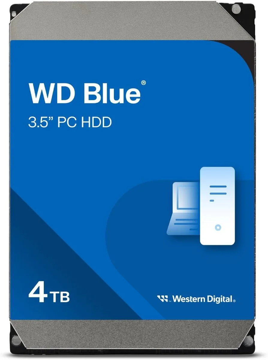 Silver rectangular 3.5 inch SATA hard drive with label
