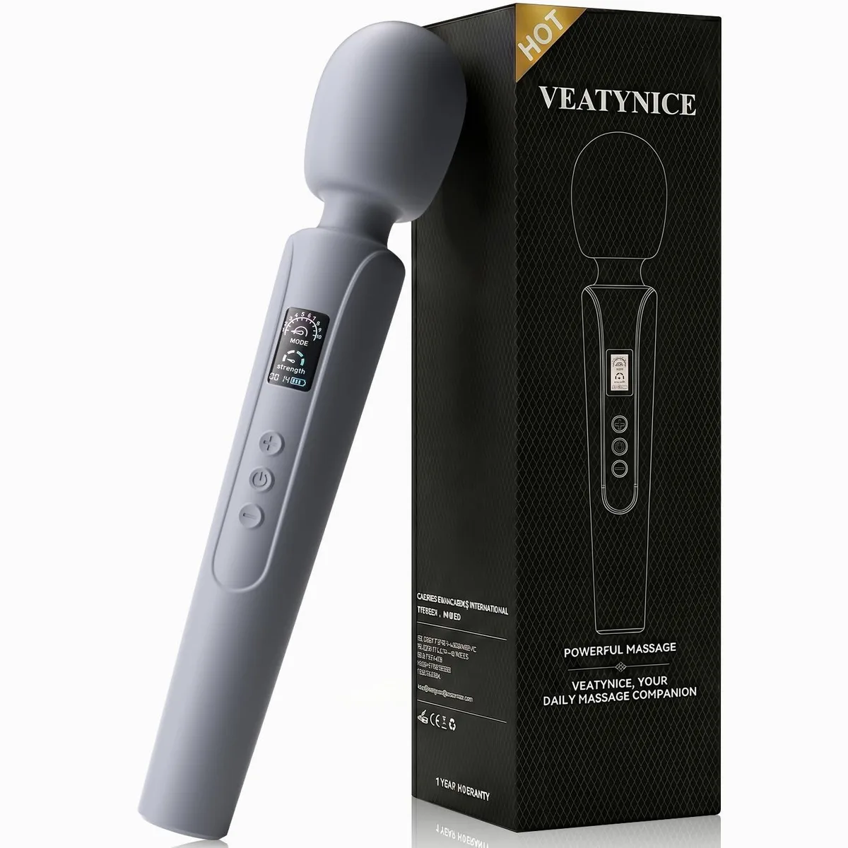  VEATYNICE Massager-Grey-01 Handheld Massager 10 Modes 4 Speeds 440g — Produktfoto