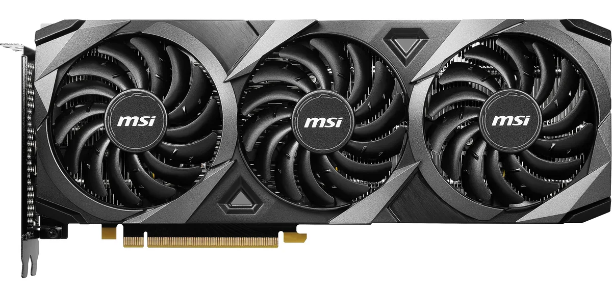MSI RTX 3060 Ventus 3X 12G OC graphics card with three fans and black metal backplate