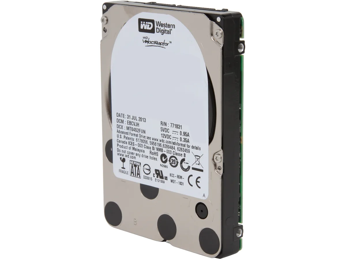 Silver 2.5 inch bare SATA hard drive with exposed circuit board