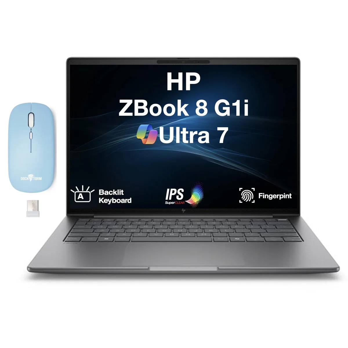 Silver 14 inch laptop with backlit keyboard and fingerprint reader
