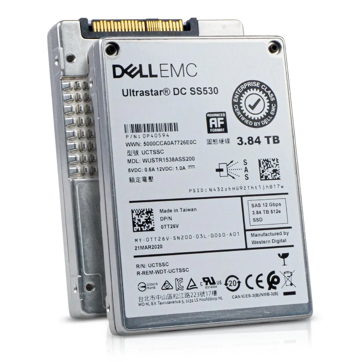 A silver 2.5 inch enterprise SSD with a metal casing and connector pins