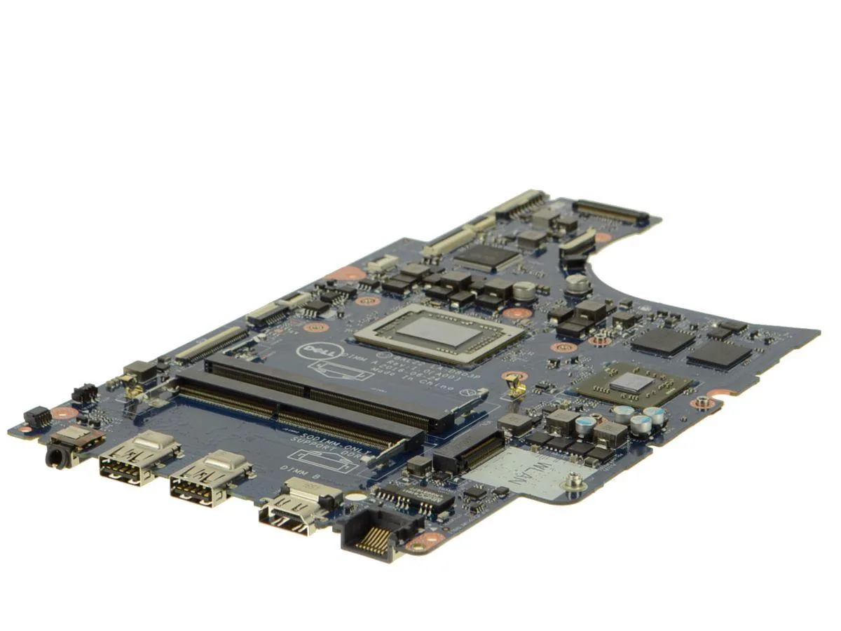 Green laptop motherboard with silver CPU socket and black heatsink assembly