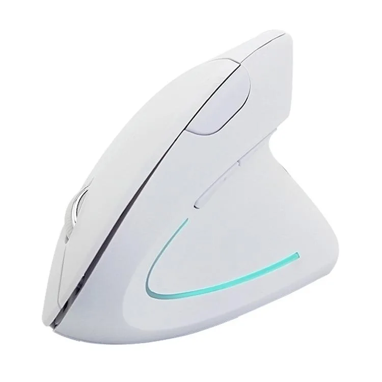 White vertical ergonomic wireless mouse with thumb buttons and matte finish