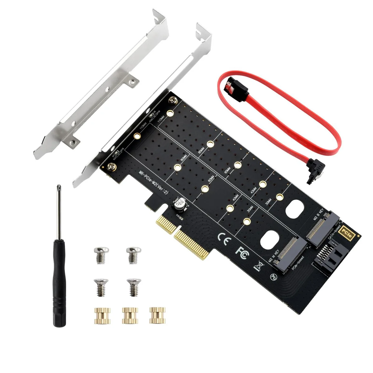 WRIARICH WRIARICH Dual M.2 PCIe NVME SATA Adapter 32Gbps 2230 2242 2260 2280 22110 — Produktfoto