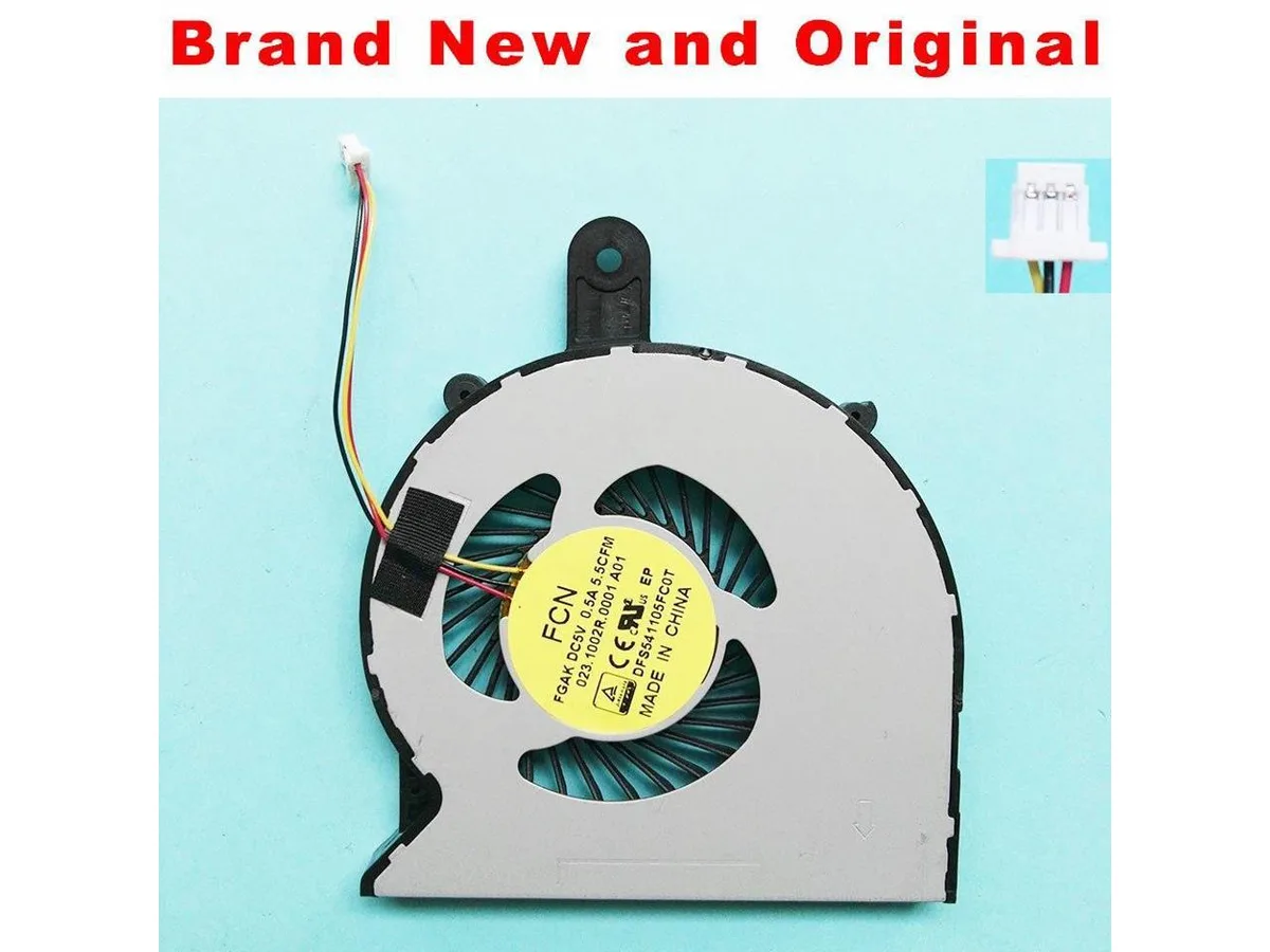 Black plastic CPU cooling fan with heatsink fins and power cable