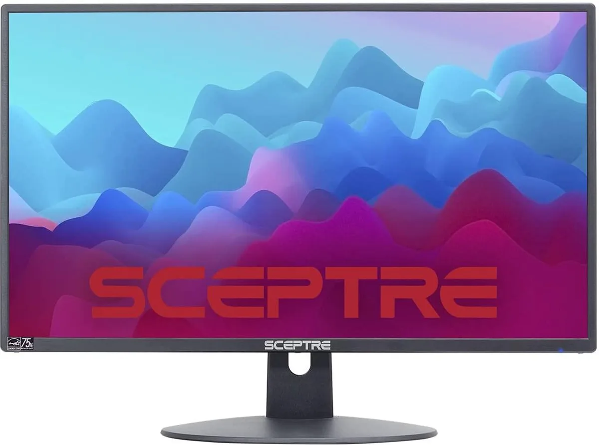 Flat black 20 inch monitor with ultra thin bezel on a stand