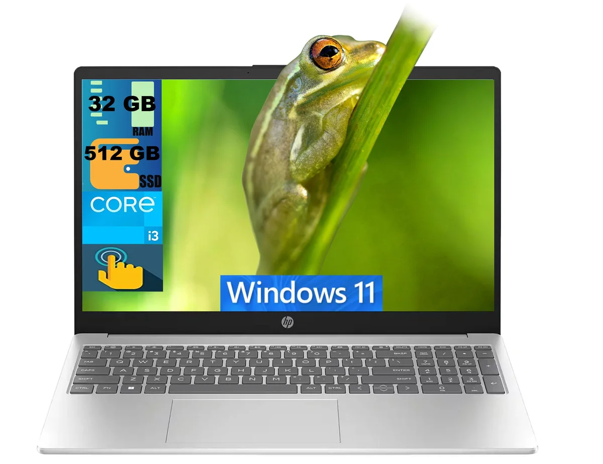 HP HP 15 laptop Intel Core i3-1215U 32GB 512GB SSD 15.6" HD touchscreen Silver — product photo