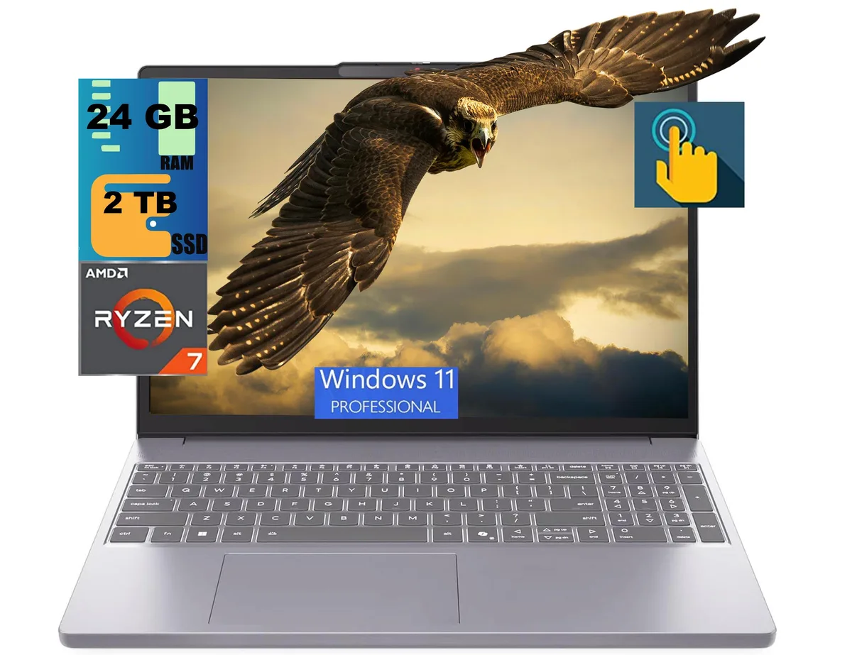 Lenovo Lenovo IdeaPad Slim 3 15 laptop AMD Ryzen 7 170 24GB DDR4 2TB PCIe SSD 15.3" WUXGA touchscreen Windows 11 Pro — product photo