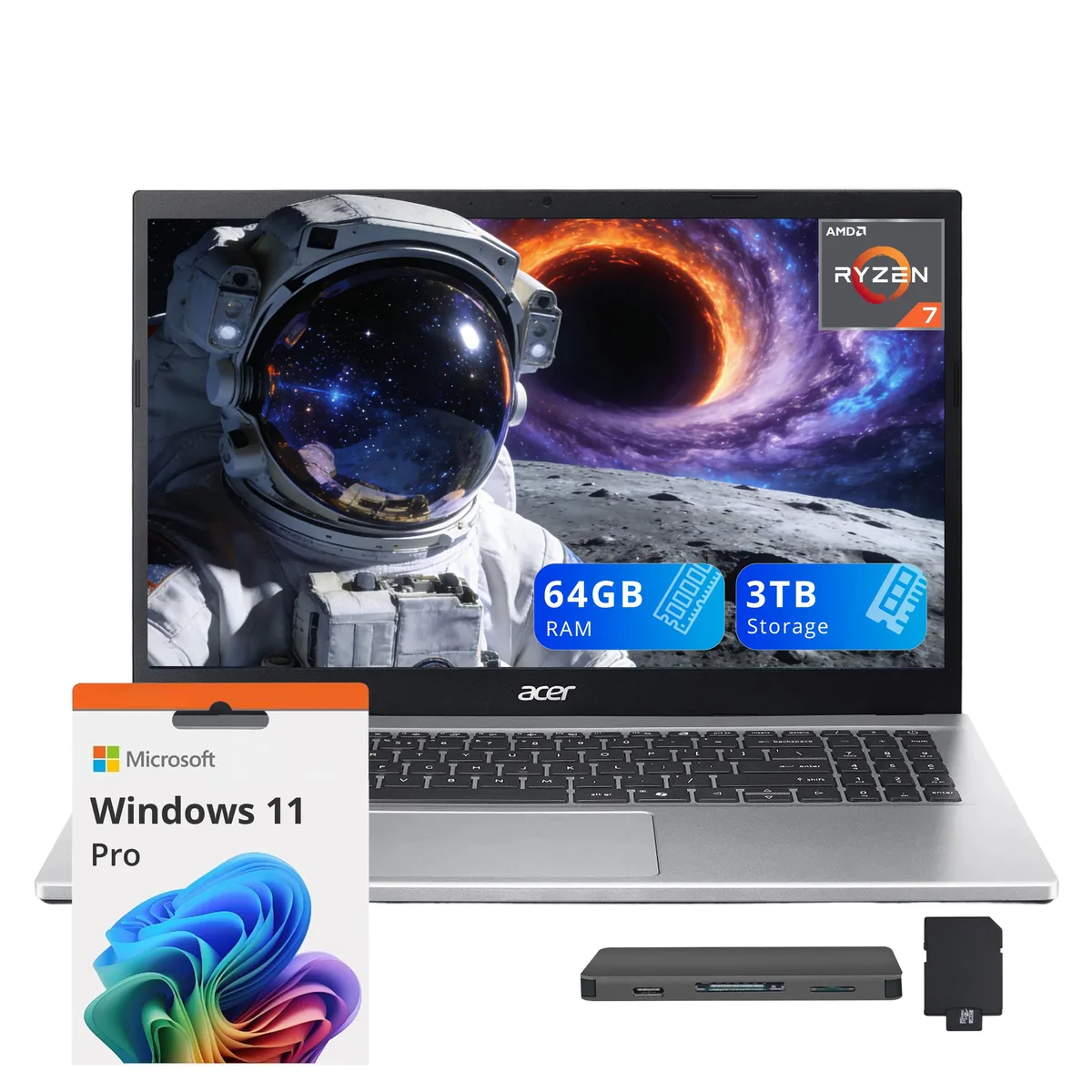 Acer America Acer Aspire Go 15 business laptop Ryzen 7 7730U 64GB 3TB Silver — صورة المنتج