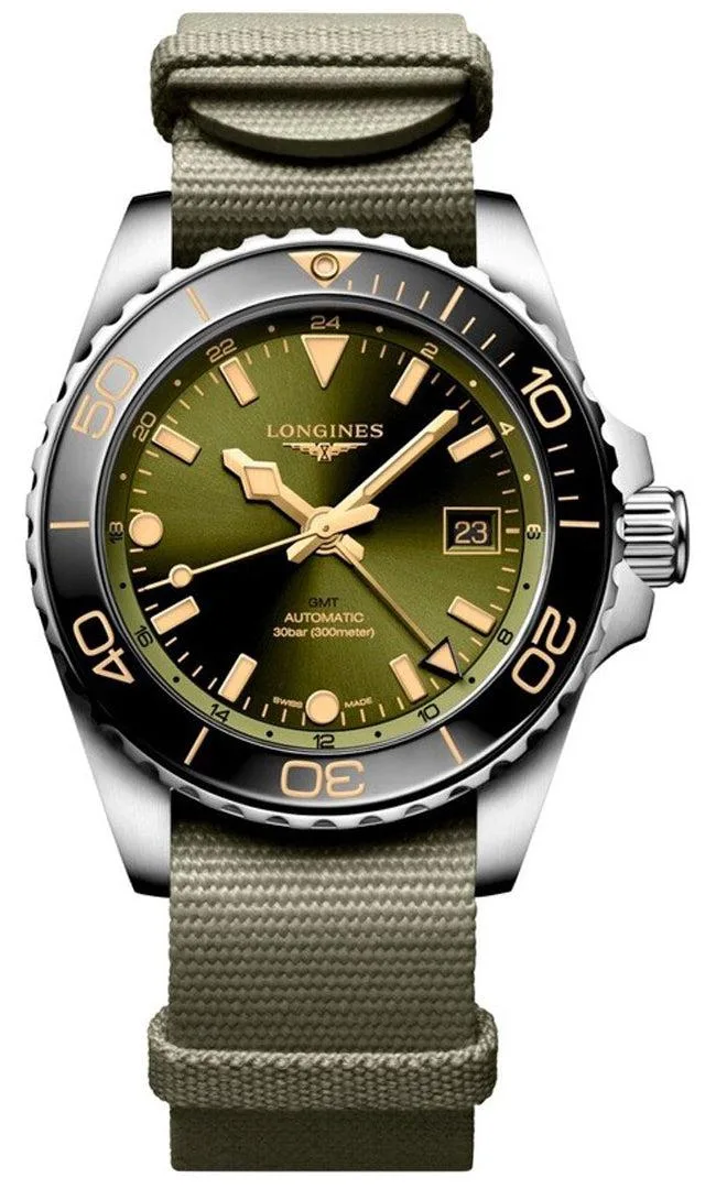 Longines Longines HydroConquest GMT Automatic 41 mm Green Dial Nylon NATO Strap L3.790.4.06.2 watch — product photo