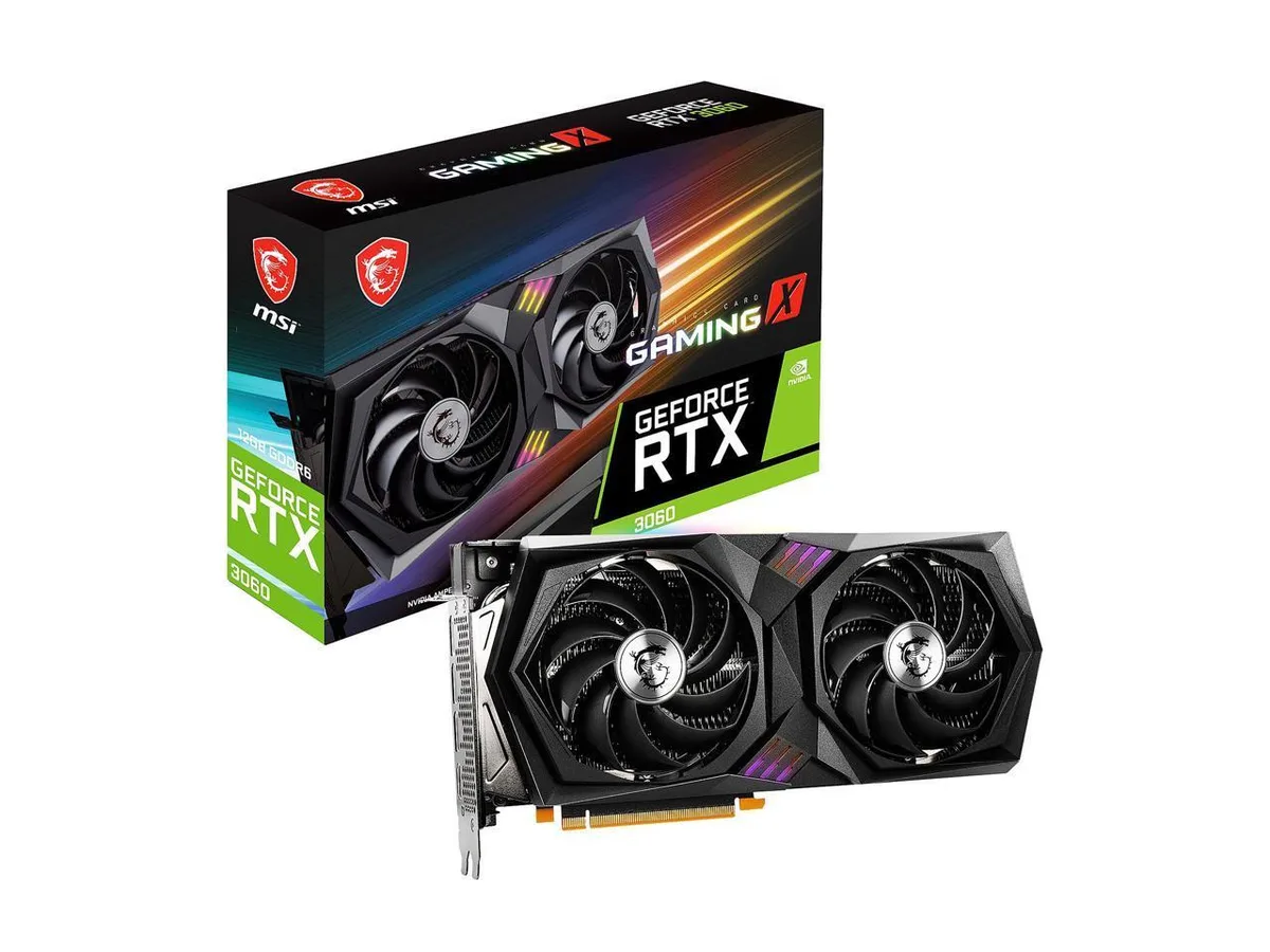 MSI GeForce RTX 3060 Gaming X 12G graphics card, dual-fan cooler, black and silver finish
