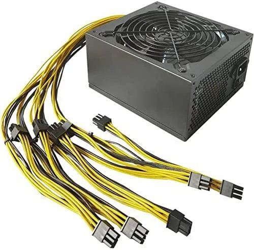 Rectangular 4U mining PSU with black 14cm fan and multiple 12V connectors