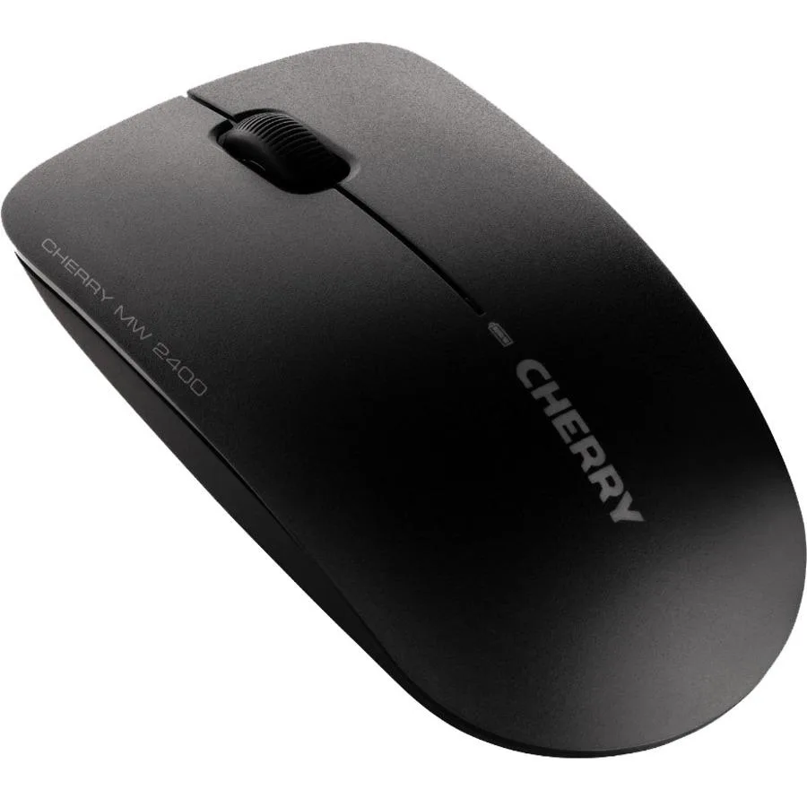 Symmetrical wireless mouse with scroll wheel, nano receiver, black finish