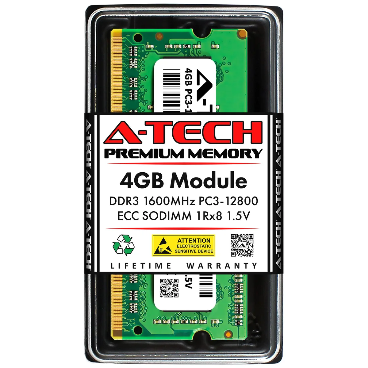 A-Tech A-Tech 4GB DDR3 1600 ECC SODIMM CL11 1.5V 204-Pin 1Rx8 — product photo
