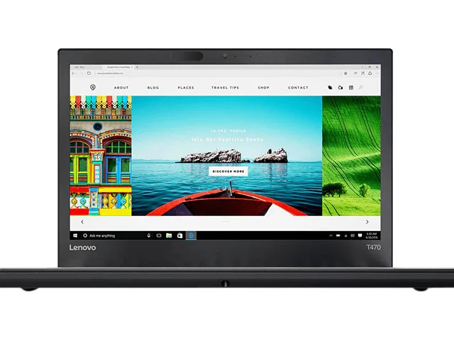 Black ThinkPad T470 laptop, 14 inch matte screen, compact keyboard with red TrackPoint
