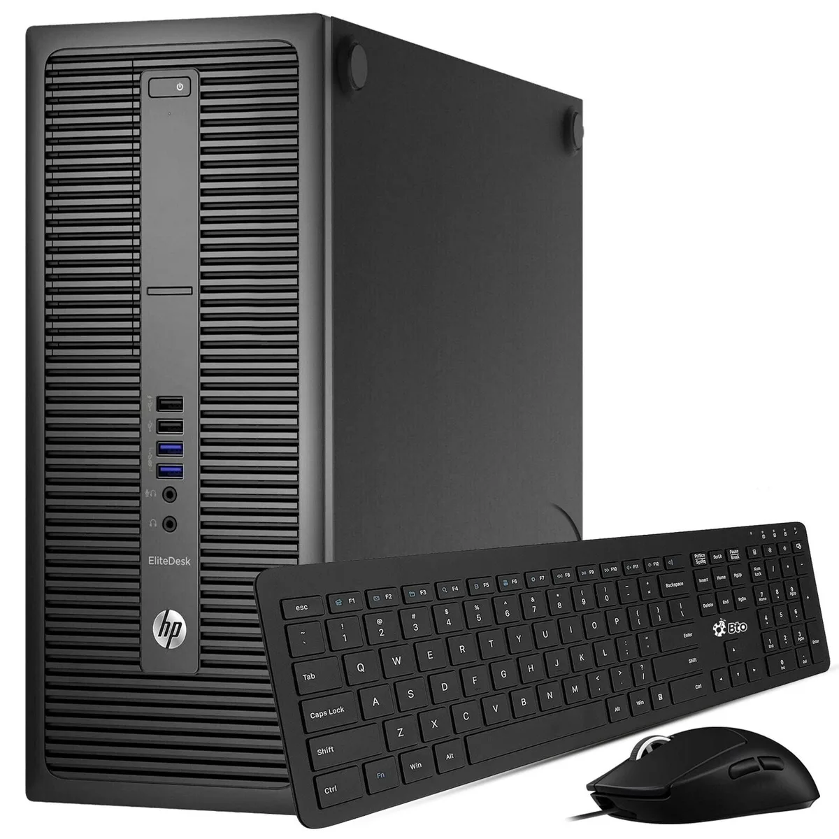 Black HP EliteDesk 800 G2 tower desktop PC with front ports and optical drive bay
