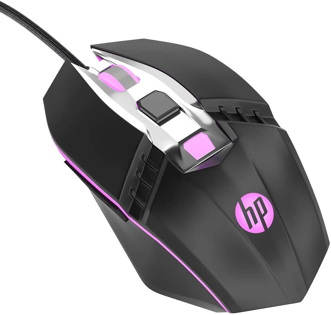 Black ergonomic wired gaming mouse with RGB lighting and contoured shape