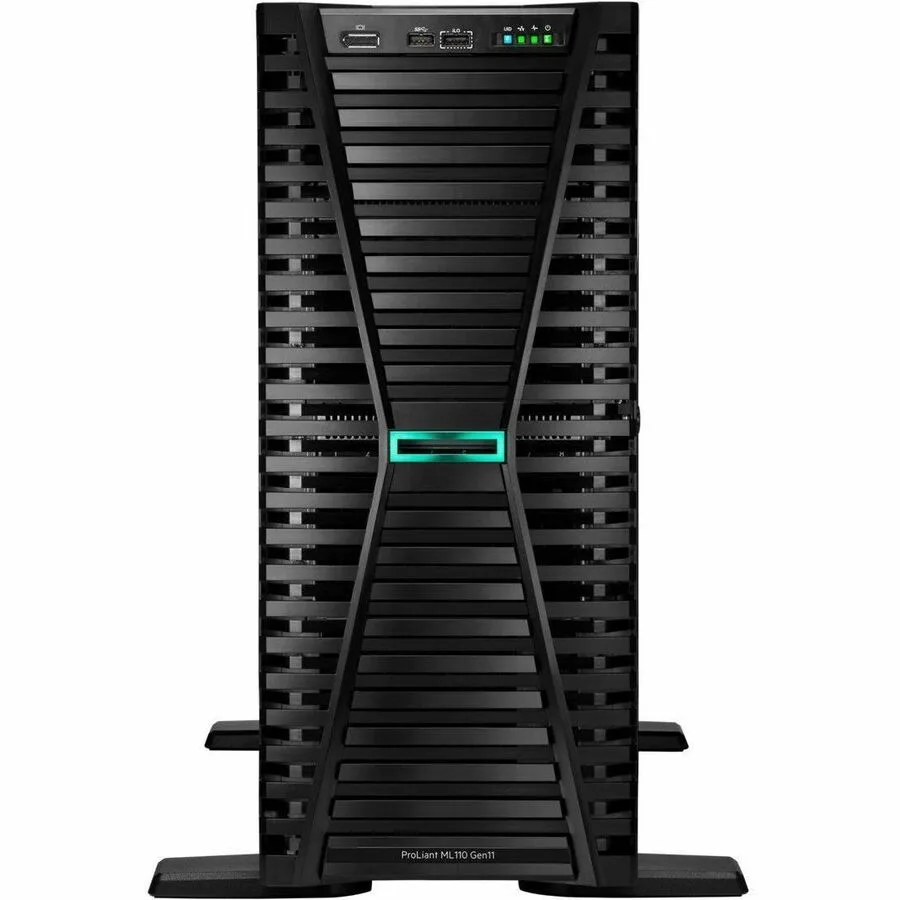 HPE ProLiant ML110 tower server, 4.5U silver chassis with four front drive bays