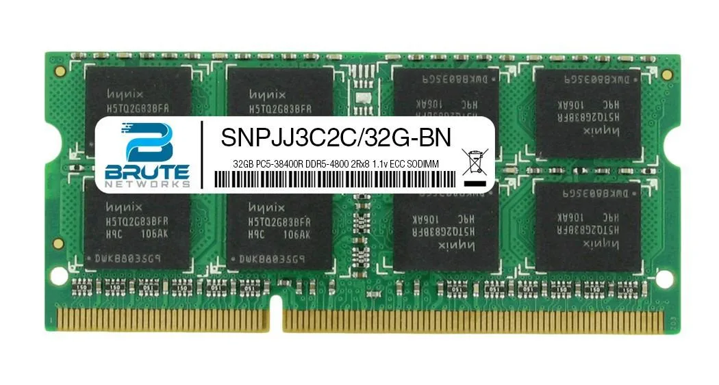 Green circuit board SODIMM module with black memory chips and gold edge connectors