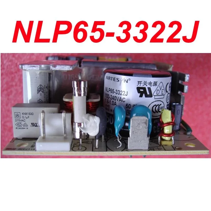 Rectangular ATX power supply unit with metal casing and label showing model NLP65-3322J 100-24VAC