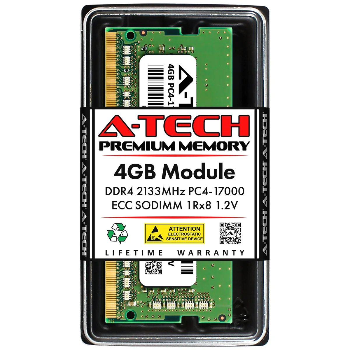 A-Tech A-Tech 4GB DDR4 2133 MHz ECC SODIMM PC4-17000 1Rx8 1.2V 260-Pin laptop RAM — foto del producto